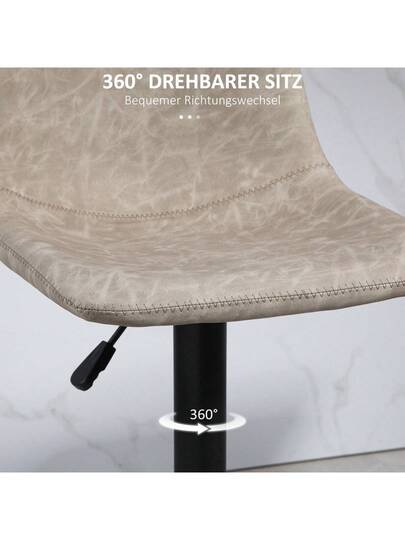 HOMCOM Set Of Bar Stools, Bistro Stool Footrest, Swivel Chair, Height Adjustable Kitchen Faux Leather Cover, Living Room, Dining Beige view 5