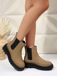 Fall/Winter Fashionable Versatile Casual Commuting Ankle Boots With Thick Soles - Khaki - View 5