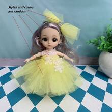 New 6.3inch Fashion Girl Doll 1/8 BJD Doll Cute Madeup Movable Jointed Nude Body OB11 Kawaii Cartoon Animation 3D Real Eye Comic FaceKawaii Doll Costume Party Gift Fashion Beautiful Gauze Dress Doll