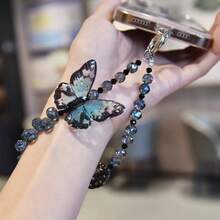 水晶蝴蝶串珠手机挂饰，【防摔】可拆卸时尚水晶手链挂绳，适用于手机、包包、钥匙扣、相机，可用作吊坠装饰