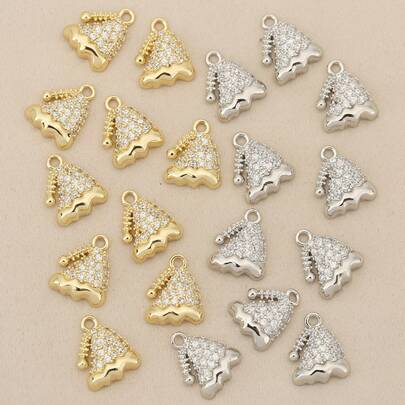 1/5-Piece Christmas Series DIY Jewellery Pendants, Exquisitely Stylish With Micro-Inlaid Zirconia Christmas Hat Accessories, Available In 18K Gold-Plated In Gold Or Silver, Suitable For Making Earrings, Necklaces, And Bracelet Decorations