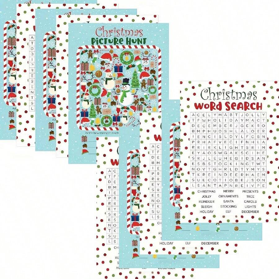 Juego de cartas de Navidad, tarjetas de papel a doble cara, regalo de Navidad divertido, tarjetas de felicitación de Navidad, accesorios para juegos de fiesta de Navidad, que incluyen juegos de búsqueda de palabras y de encontrar imágenes, adecuado para reuniones, fiestas y regalos navideños