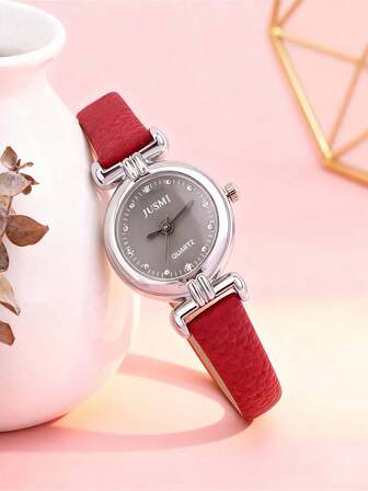 1 st elegant silverfärgad strass-urtavla med läderarmband, moderiktig kvartsklocka, lämplig för tonåringar och studenter, perfekt för Halloween, födelsedagspresenter