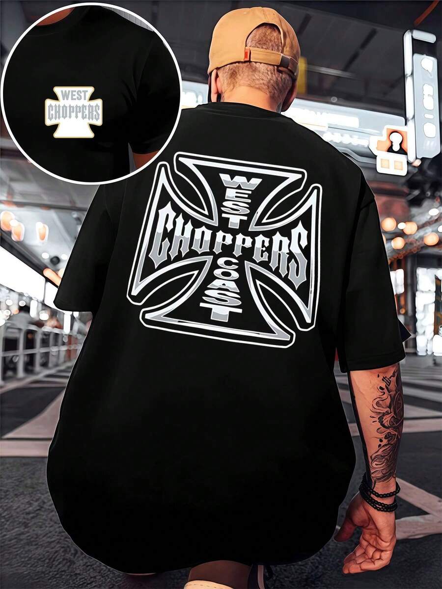 West Coast Choppers Crew Neck Loose Fit Casual Relaxed Fit Art Print T-Shirt - Preto - Ver 1