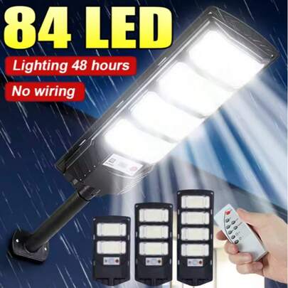 150.000LM Luz solar de alta potencia Súper brillante Luz LED para exteriores a prueba de agua con sensor de movimiento y control remoto Foco de inundación Luz de pared para jardín Iluminación de patio Garaje, Calle, Iluminación comercial