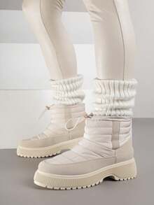 Snow Boots Decorated With Quilted Uppers - Beige - View 4