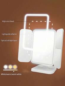 1pc Folding LED Makeup Mirror With 3 Adjustable Lighting Modes, Touch Screen Vanity Mirror With Stand For Desk, Bedroom, Dorm, Or Travel, Perfect For Daily Skincare, Cosmetic Use, Valentine's Day, Holiday Gifts, Women Gift(White/Pink) - 彩色 - 查看 7