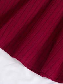 Vestido de niña con mangas de caperuza, textura acanalada y cuentas - Rojo - Ver 7