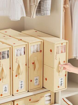 1 Pack Oversize & King Size Bed Sheet Organizer And Storage, With Window And Label, Foldable Bed Sheet Organizer With Handle, Beige