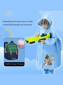 1件儿童雨披，Kulomi儿童雨衣，适合幼儿园和小学学生，透明大帽檐雨衣，带背包隔层