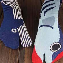 1 Pair Women's Cute & Quirky Toe Separator Mid-Calf Socks, Abstract Ugly Cute, Girlfriend, Aquarium Fish Themed Socks - Multicolor - View 4