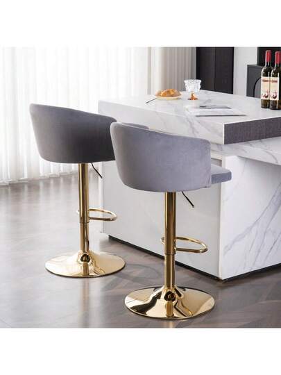 Moderne Height Adjustable Swivel Bar Stools, Stools Kitchens, Bars Restaurant Counters, Lift Mid Backrest Goud Footrest (Set Of 2) WL view 5