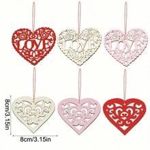 10 pezzi Decorazioni pendenti a forma di cuore in legno classico - Per soggiorno, camera da letto, scale, vari stili, facili da appendere (stile casuale) - Multicolore - Visualizzare 4