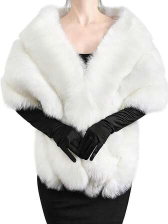 1pc White/Black/Gray 35*160cm Faux Fur Coat Wrap Shawl Cape, Exclusive For Wedding Party, Evening Gown