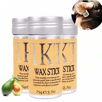 ikt 3件套/1件装发蜡棒套装：柔顺发蜡棒，用于抚平毛躁；边缘刷和尖尾梳，用于打造蓬松卷发造型 - 不油腻的造型产品，适合所有发质（请以SKU图片为准）