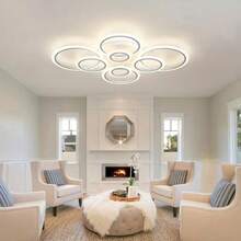 8环亚克力豪华大型室内吸顶灯，创意设计，高亮度，每环包含3色可调LED灯泡，照明范围可达30平方米，适用于卧室、客厅、餐厅、别墅及其他室内空间。