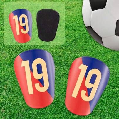 1双迷你足球护腿板，19号球员号码，加厚抗冲击腿部保护垫，舒适轻便，耐用交叉设计，适合训练和比赛，足球配件
