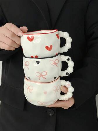 1 pieza Taza de café de cerámica con forma de corazón, taza de cerámica estilo europeo asimétrica pintada a mano, taza, taza de agua para el hogar, taza de desayuno, taza de jugo, taza de té de la tarde, taza de regalo