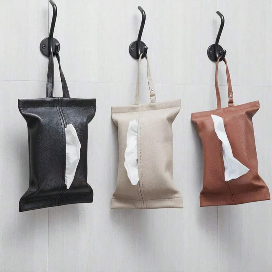 1个PU皮革车载纸巾盒，汽车必备，纸巾盒分配器，扶手箱纸巾盒，防水浴室悬挂式纸巾分配器，可补充纸巾，优雅简约收纳盒，兼容多种纸巾