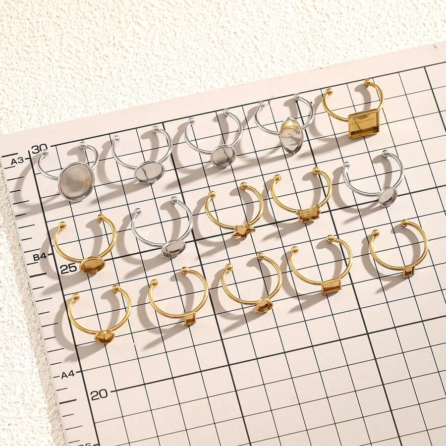 4pcs 304 Stainless Steel 18K Gold-Plated Multi-Style Adjustable Ring Tray Base DIY Charm Jewelry Making Accessories Women's Stainless Steel Jewellery Crafting Components - Ring Setting - View 1