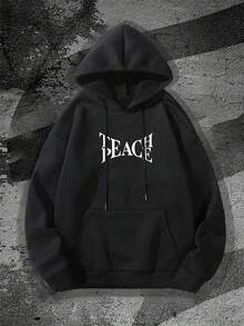 Zrgoth 男士“和平”翅膀图案抓绒连帽衫，秋冬街头风 - 黑色 - 查看 6