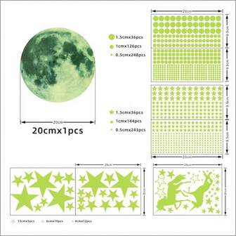 893pcs Glow In The Dark Stickers - Moon, Unicorn, Stars, Dots For Kids Room Bedroom Luminous Wall Decals