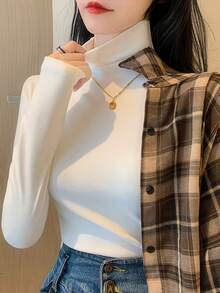270g Autumn/Winter Thermal Turtleneck Long Sleeve Base Layer, Warm, Slimming, Solid Color, White, Versatile - White - View 4