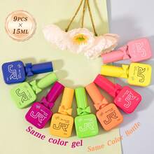 JR Set de 9 piezas de 15ml de esmalte de uñas en gel de colores, con botella y tapa con diseño de lazo para el Día de San Valentín, gel UV LED que se retira con remojo, regalo para las uñas de las niñas - Multicolor - Ver 4