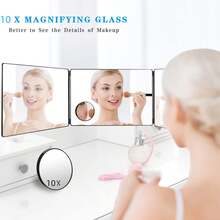 3 Way Mirror For Hair Cutting, 360 Trifold With Height Adjustable Telescoping Hooks For Makeup And Braiding - màu đen - Xem 4