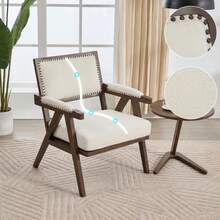 Mid-Century Modern Fabric Lounge Chair Single Sofa Chair With Armrests Wooden Frame Upholstered Lounger Suitable For Living Room/Bedroom/Study/Office Decoration - 白色 - 查看 8