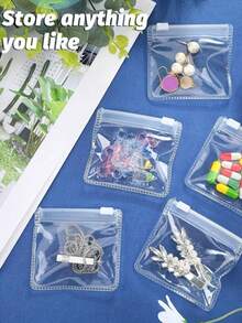 10/20个可重复使用的PVC自封袋，8x8厘米珠宝防氧化收纳袋，医疗收纳袋，拉链医疗包套装，诱饵袋珠宝收纳袋自封药品收纳装置及旅行配件，戒指项链手链数据线收纳袋 - 彩色 - 查看 1