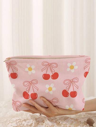 1 pieza Bolsa de maquillaje portátil con estampado de mariposa y flor, impresión doble cara, organizador de cosméticos de viaje con cremallera, bolsa de almacenamiento de artículos de tocador multifuncional