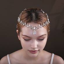 1件手工新娘水晶发箍发饰，适用于婚纱、演出服 - 銀色 - 查看 3