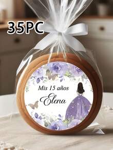 35 etiquetas redondas personalizadas, mate, etiquetas personalizadas con diseño de corona, adecuadas para celebraciones de cumpleaños - Multicolor - Ver 15