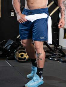 ROCK SAINTS Men's 2-In-1 Dry Fit Bermuda Shorts For Gym, Running, And All Ages - Regular Fit With Drawstring - Sports Shorts - Blue - View 1