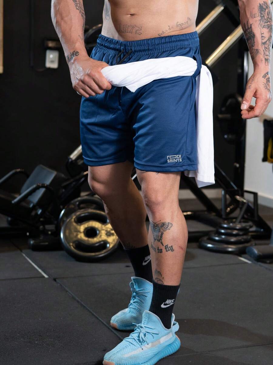 ROCK SAINTS Men's 2-In-1 Dry Fit Bermuda Shorts For Gym, Running, And All Ages - Regular Fit With Drawstring - Sports Shorts - Blue - View 1