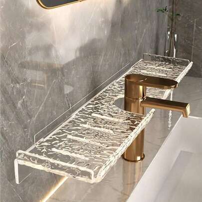 1个亚克力水龙头收纳架 - 节省空间的浴室水槽悬挂式储物架 | 带排水孔的壁挂式肥皂牙刷架 | 防水防锈 - 非常适合小型浴室、房车和宿舍 | 现代时尚设计 - 保持台面整洁！