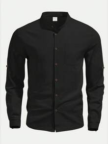 Men's Shirt Linen Long Sleeve Shirt,Camisa De Hombre,Long Sleeve Shirt For Men,Old Money Outfits Men,Outdoor Music Festival, Boyfriend/Husband Gift, Anniversary Gift,Suitable For Beach Vacation,Spring,Summer - 黑色 - 查看 3