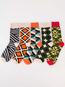 5 Paar geometrisches Muster Knöchelsocken, neue Herbst/Winter Lässig Herren Socken, Street Skateboard Socken, bunte fröhliche Herren Socken