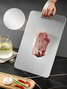 1pc Stainless Steel Double-Sided Cutting Board - Heavy Duty Kitchen Chopping Board With Non-Slip Base, Suitable For Meat, Vegetables, Fruits And More - Easy To Clean - Ideal For Home, Commercial Kitchen And Home Cooking - Multicolor - View 3