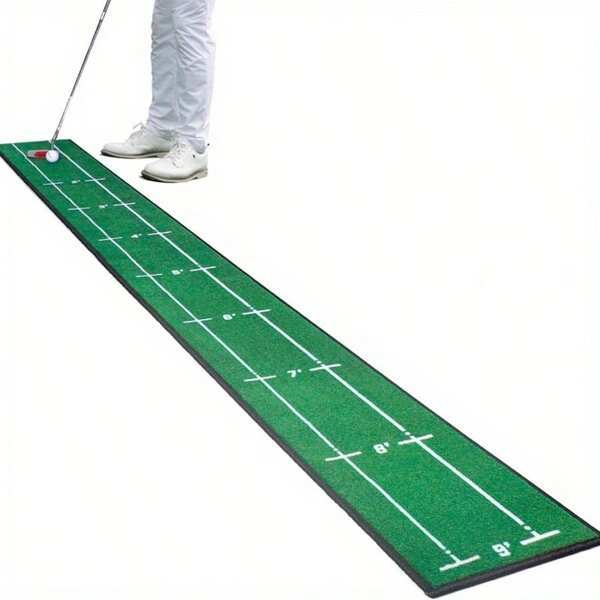 Tapete de Golfe Profissional com Base Antiderrapante e Marcadores de Distância - Tapete de Prática Verde de 118x19 Polegadas, Adequado para Uso Interno/Externo, Tapete de Treinamento Portátil para Treinamento de Golfe Preciso e Preciso, Design Antiderrapante, Tapete de Golfe Antiderrapante, Distância