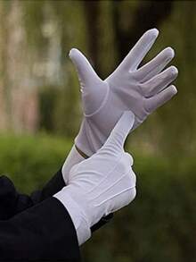 1 Pair Of White Ceremonial Gloves With Three Ribs, Reinforced Non-Slip Driving Gloves, Sweat-Absorbing And Breathable, White Ceremonial Gloves, Parade Gloves, Gloves For Traffic Safety Operations, Party Costume Gloves, Halloween Accessories, Winter Gloves. - White - View 2
