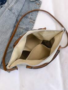 大容量休闲多功能手提包，时尚斜挎包，适合学生、上班族、户外通勤、单肩包 - 米色 - 查看 7