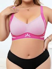 3pcs Plus Size Racerback Bras, Wireless Contrast Floral Lift Support Sports Bras - Multicolor - View 3