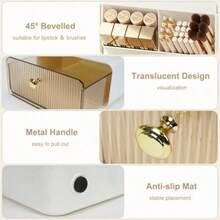 Makeup Organizer Countertop 2-Tier 1-Drawer Cosmetics Organiser Skincare Makeup Organiser Shelf Brush Holder Vanity Organiser Amber - 如圖 - 查看 3