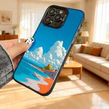 Cubierta de telefono con diseño de paisaje tropical azul y naranja para iPhone 14 Pro Max funda protectora con impresion de playa y cielo claro ideal para uso diario en interiores y exteriores Aplicable a teléfonos Apple y Galaxy. - Negro - Ver 6