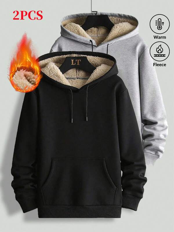 2 Stück Herren einfarbige minimalistische Pullover, warm für Herbst und Winter, flauschig warme Hoodies, warme langärmelige lange Hosen Pullover, warme Herren, Winterkleidung, geeignet für Lässig in der Familie, Geschenke für Freunde, Ehemänner, Freunde, Unisex Hoodie