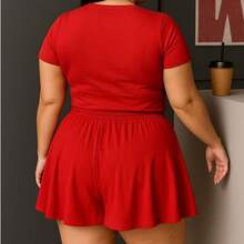 Women's Plus Size Shorts, Summer Style, Lightweight And Loose Fit - Red - View 3