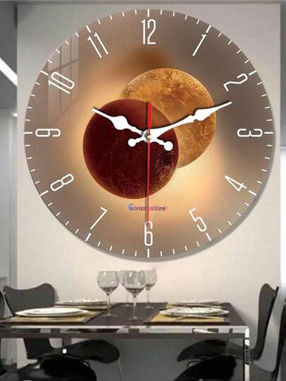 Pc 10 Inch/12 Inch Verlichting Shadow Art Frameless Wood Wand Clock, Planet Pattern, Silent Non Ticking, Living Room, Bedroom, Dining Kitchen, Office Home ation Crafts, Round Friends, Battery Powered (No Battery) Room view 7