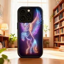 Fundas de teléfono transparentes y modernas,Carcasa para telefono con diseño de pegaso neón multicolor para iPhone 14 Pro Max funda protectora con estampado de caballo alado brillante ideal para amantes de la fantasía y decoración mágica Aplicable a teléfonos Apple y Galaxy - Negro - Ver 1